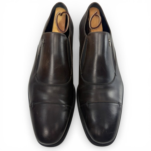 Cesare Paciotti Slip On Loafer Dress Shoes Men size US 10 Cap Toe Brown Leather - Picture 2 of 11